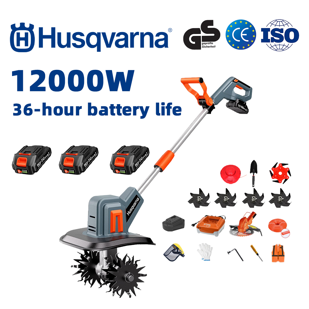 (Trajanje baterije: 36 sati) Plug od 12000 W + 96 V litijska baterija * 3 + glava za rezanje * 1 + brzi punjač * 1 + lopata * 1 + ravna oštrica * 2 + oštrica pluga * 4 + list pile od legure * 1 + rezna oštrica * 1 + rezno uže * 1 + razni dodaci